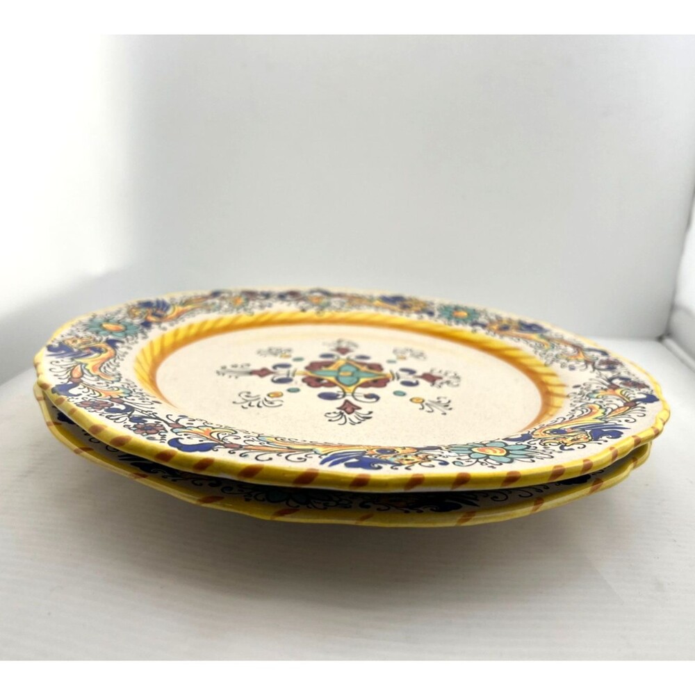 Rafaellesco 2pc Set 10" Salad Plates Wide Rim Deruta ITALY Hand Painted Dragons - Picture 9 of 9